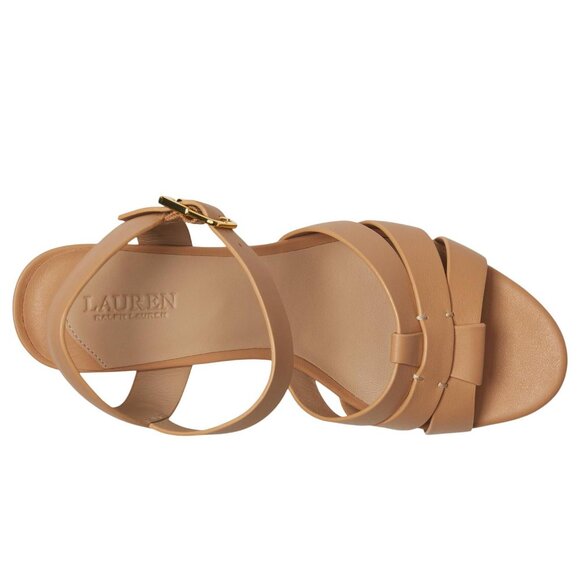Lauren Ralph Lauren Womens Soffia Nappa Leather Sandal Block Heel Buff Brown 8B - Picture 9 of 14